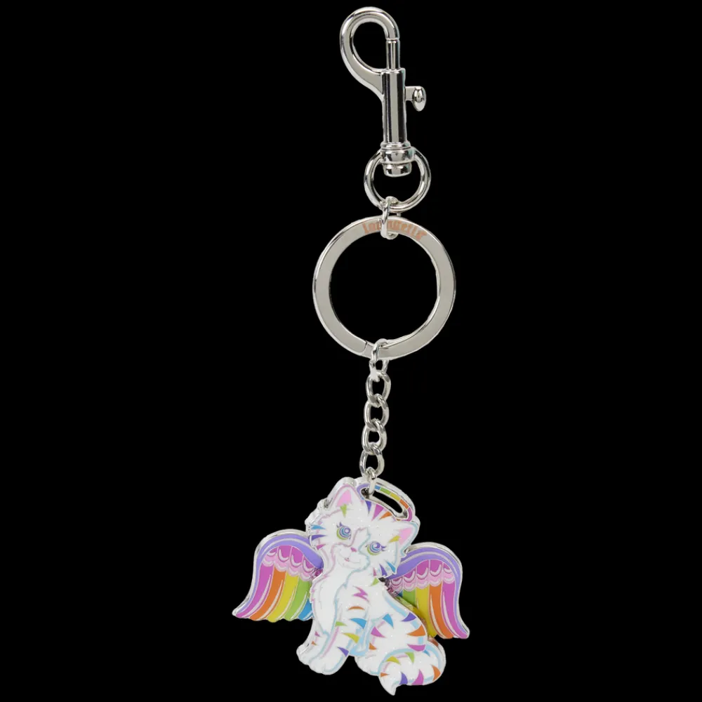 Lisa Frank Holographic Glitter Angel Kitty Moving Keychain New