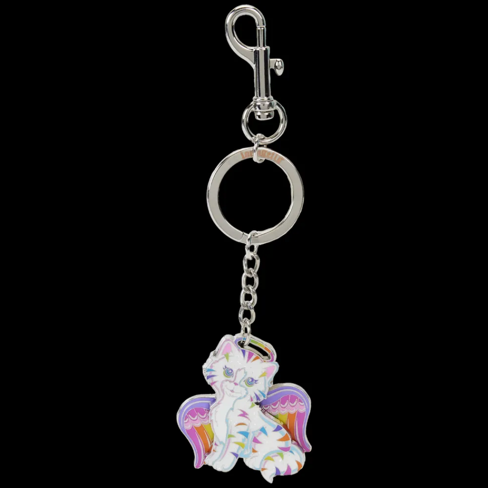 Lisa Frank Holographic Glitter Angel Kitty Moving Keychain New