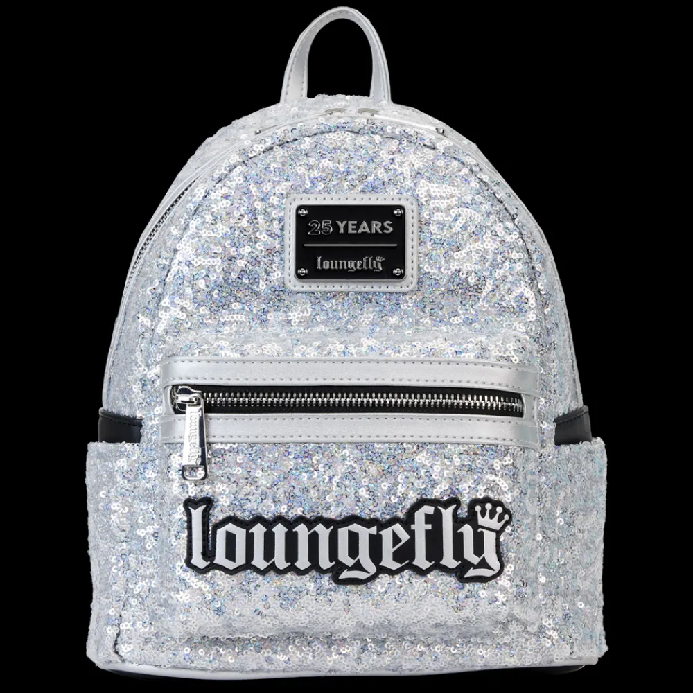 Loungefly 25Th Anniversary Logo Holographic Silver Sequin Mini Backpack Best Sale
