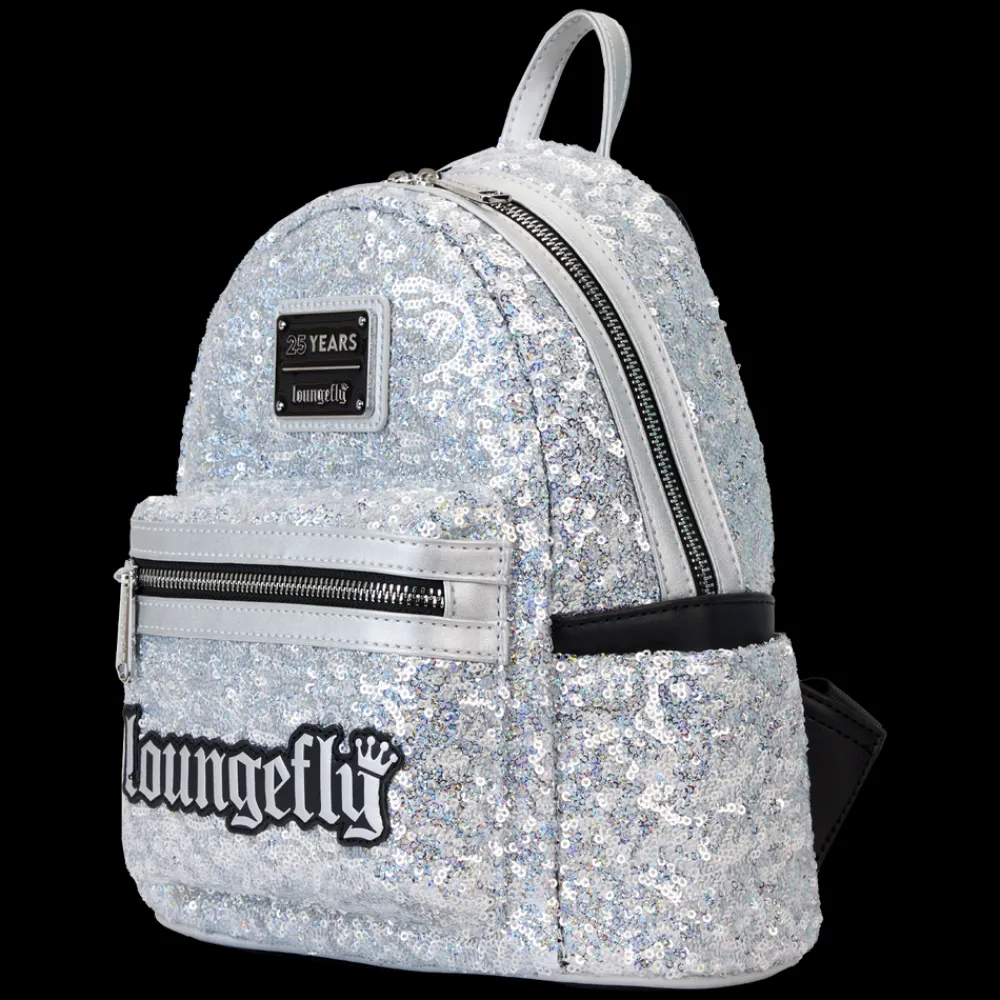 Loungefly 25Th Anniversary Logo Holographic Silver Sequin Mini Backpack Best Sale