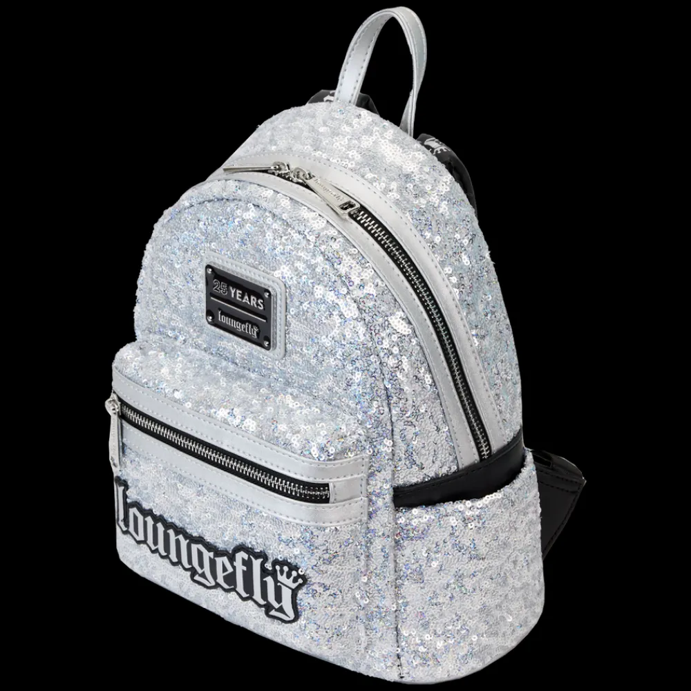 Loungefly 25Th Anniversary Logo Holographic Silver Sequin Mini Backpack Best Sale